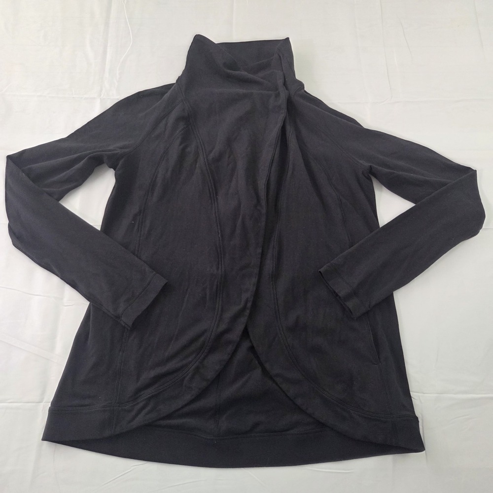 Lululemon Jacket Womens 8 Black Wrap Snap Collar Thumbholes Yoga Athleisure
